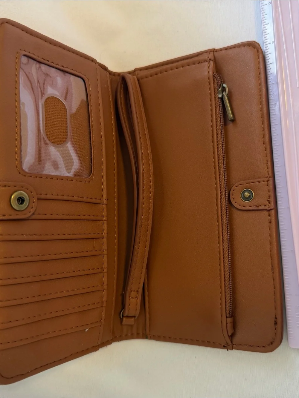 Brown Vegan Leather Wristlet Wallet